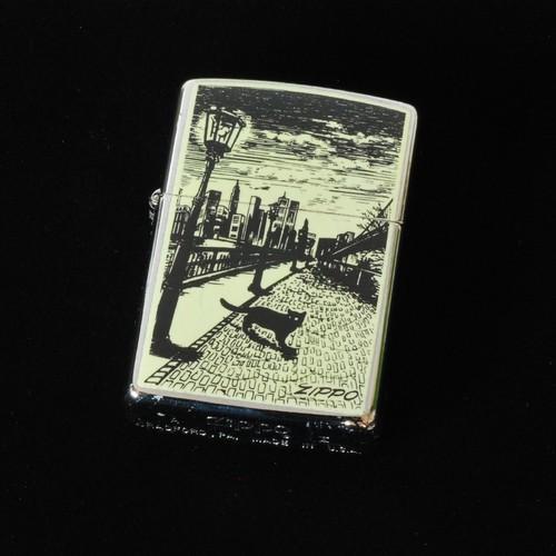 夕暮れ時の街と黒猫【ZIPPO】